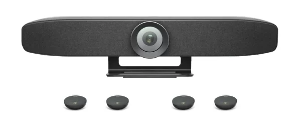 Videokonferenz Bar mit wireless Mikrofone Lautsprecher und UHD Kamera